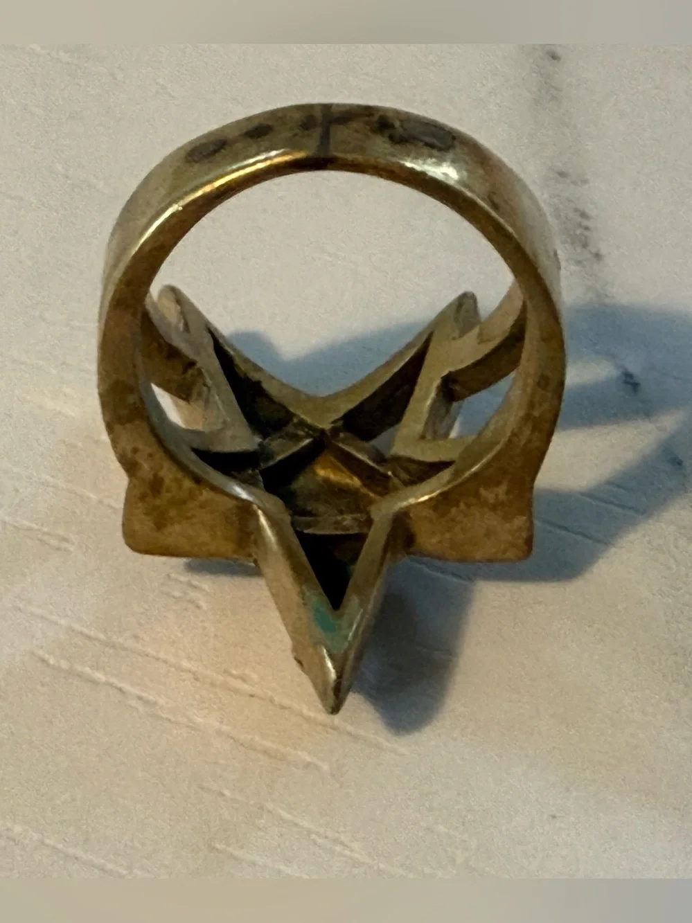 Brass Baphomet Goat Head Pentagram Ring